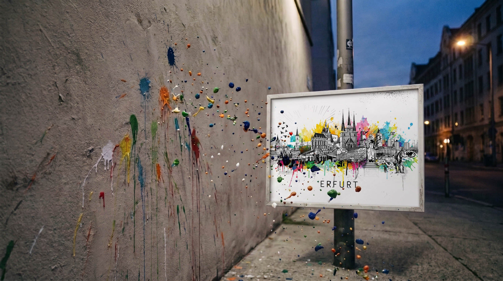 Erfurt Skyline Poster in einer urbanen Straßenszene