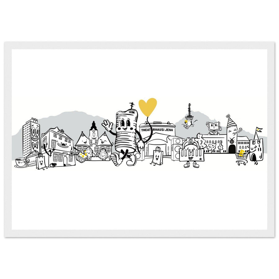 Jena Skyline Poster gerahmt Panorama comic